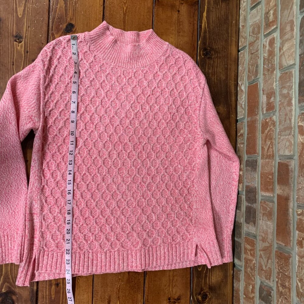 Talbots Honeycomb Cable Knit Women's Medium Pink Mock Neck Pullover Sweater EUC - Picture 10 of 15